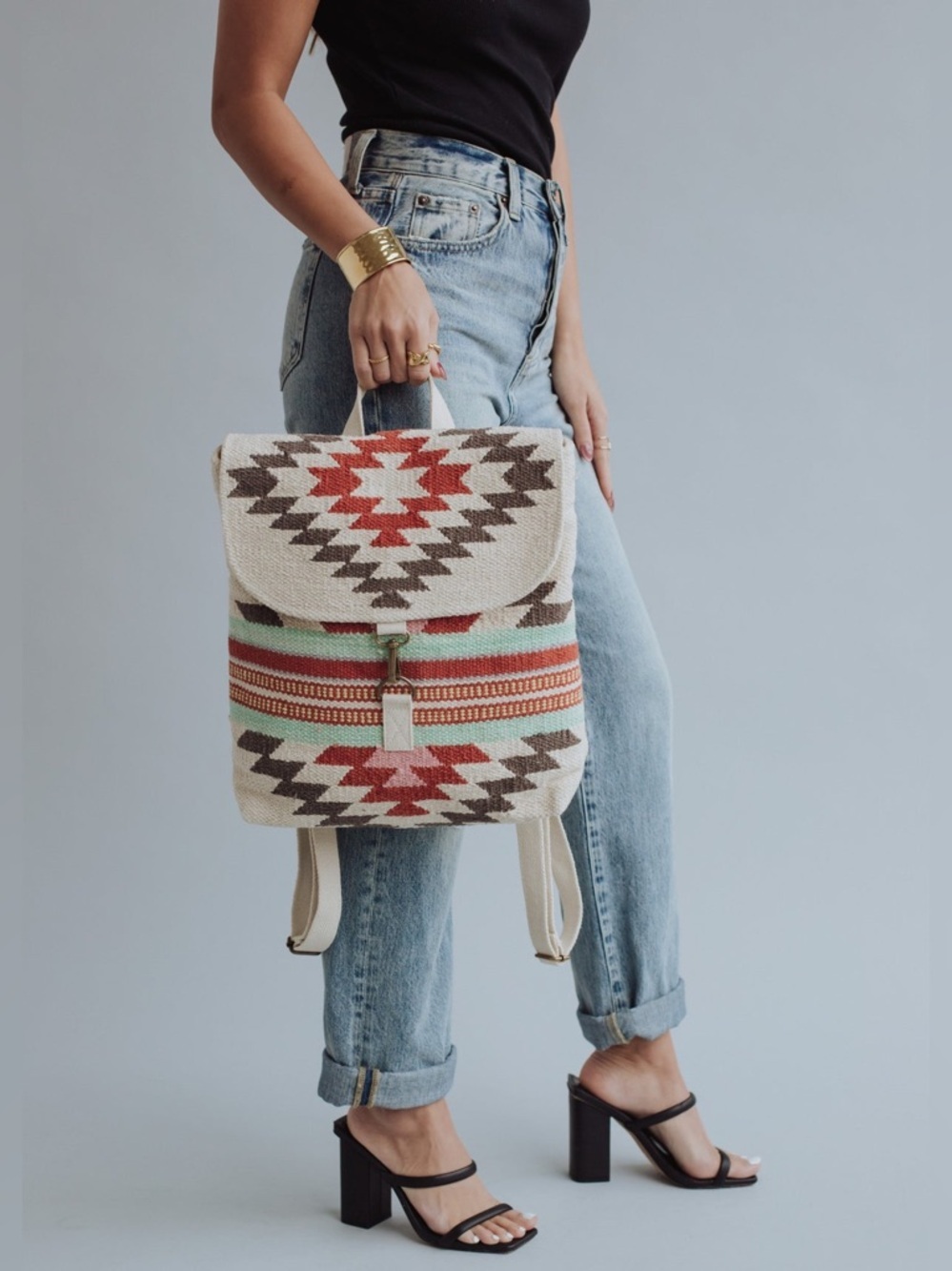 NWT Boho Western Festival Aztec Tribal Print Southwestern Backpack Purse Bag - Picture 3 of 5